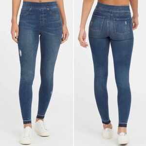 Spanx Blue Medium Wash Distressed Denim Legging Small New